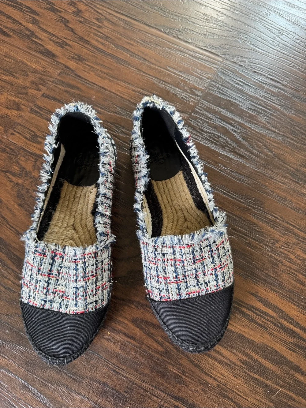 Castaner Multicolor Tweed Espadrille Flats with Black Cap Toe